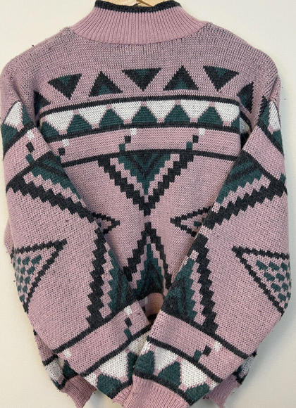 62 East Knit Sweater Vintage Acrylic Nylon Pink Aztec Diamonds Women’s Small - Picture 7 of 10